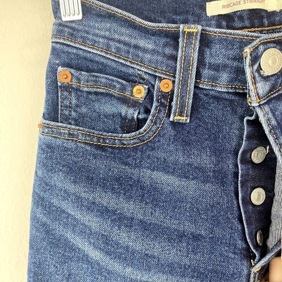 Levi's Ribcage Straight Jeans Dark Wash 24 - Picture 3 of 10